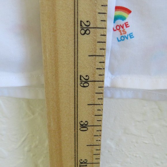 Apt. 9* Men's Short Sleeve‎ Button Down Curved Hem Rainbow Print Shirt~ Large - Picture 7 of 11